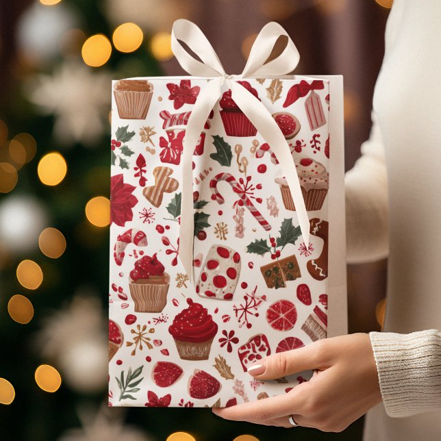 Bolsa De Regalo Mediana Red Festive Christmas Pattern | Gift Bag (Subido por el creador)