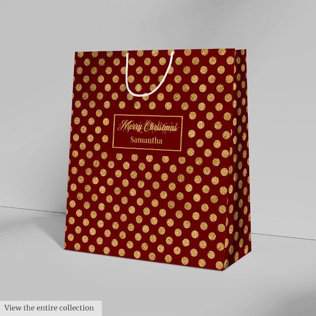 Bolsa De Regalo Mediana Red Gold Festive Christmas Paper Gift Bag Custom (Red Gold Festive Christmas Paper Gift Bag Custom)