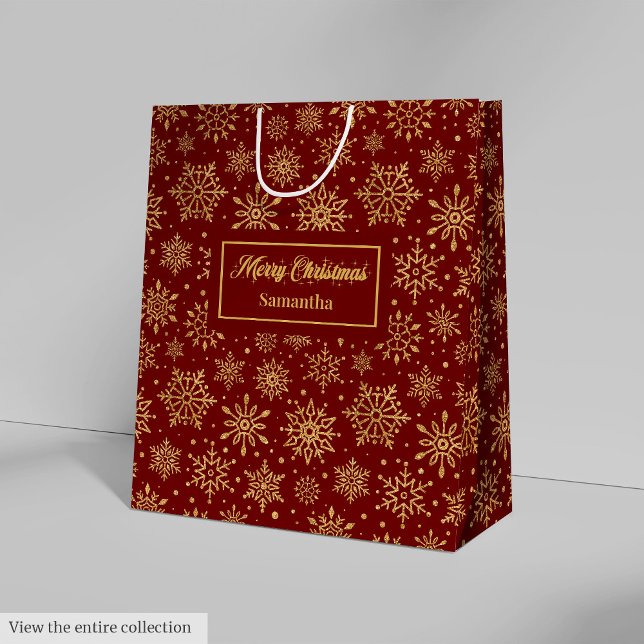 Bolsa De Regalo Mediana Red Gold Personalized Holiday Paper Gift Bag Luxe (Red Gold Personalized Holiday Paper Gift Bag Luxe)