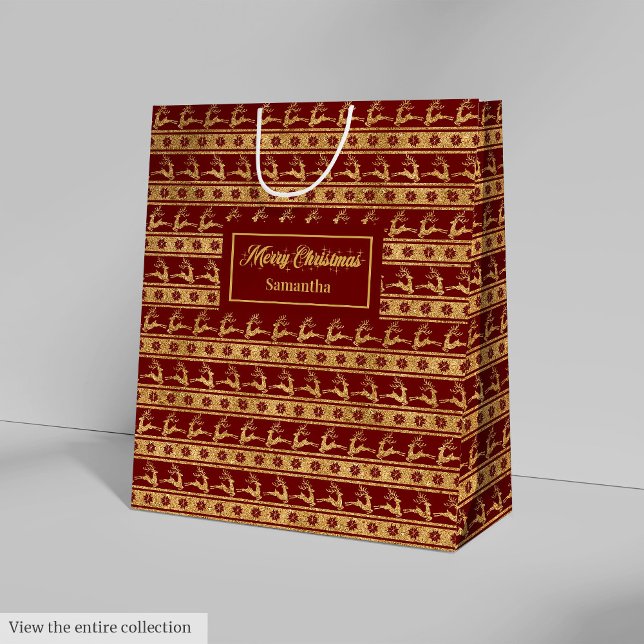 Bolsa De Regalo Mediana Red Gold Reindeer Luxe Merry Christmas Gift Bag (Red Gold Reindeer Luxe Merry Christmas Gift Bag)