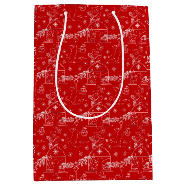 Bolsa De Regalo Mediana Red green & white Christmas winter cats (Anverso)