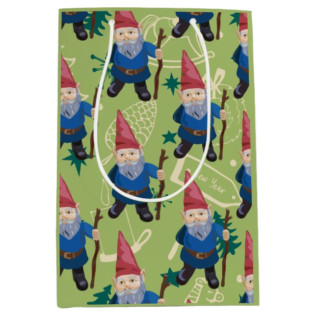 Bolsa De Regalo Mediana Red Green y Blue Gnome Felices Fiestas Navidades (Anverso)