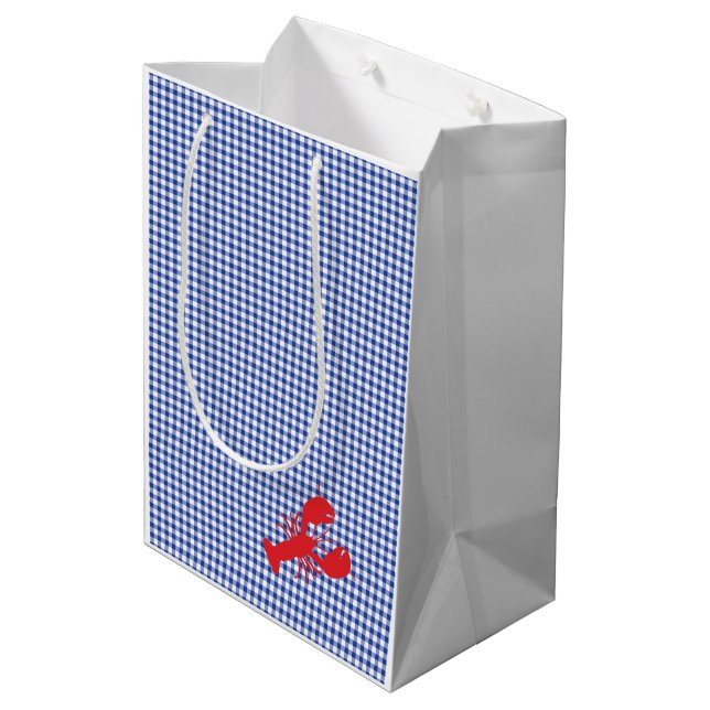 Bolsa De Regalo Mediana Red Lobster Blue White Gingham Designer Maine (Angulo reverso)