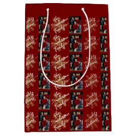 Bolsa De Regalo Mediana Red Merry Christmas Calligraphy Family 2 Photo
