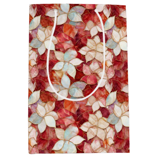 Bolsa De Regalo Mediana Red Peach Pearl Floral (Anverso)