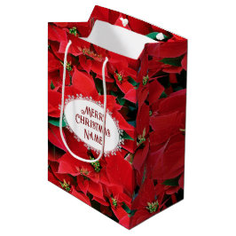 Bolsa De Regalo Mediana Red Poinsettia Merry Christmas 