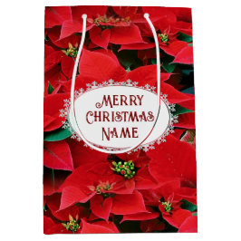 Bolsa De Regalo Mediana Red Poinsettia Merry Christmas 