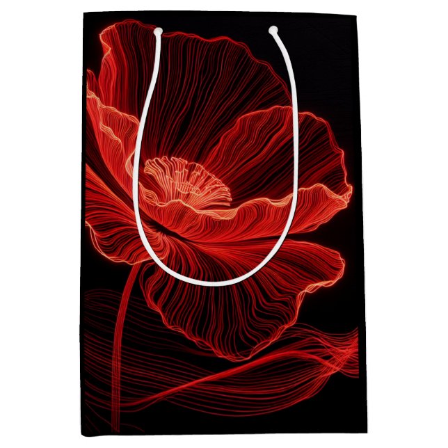 Bolsa De Regalo Mediana Red Poppy Line Art (Anverso)