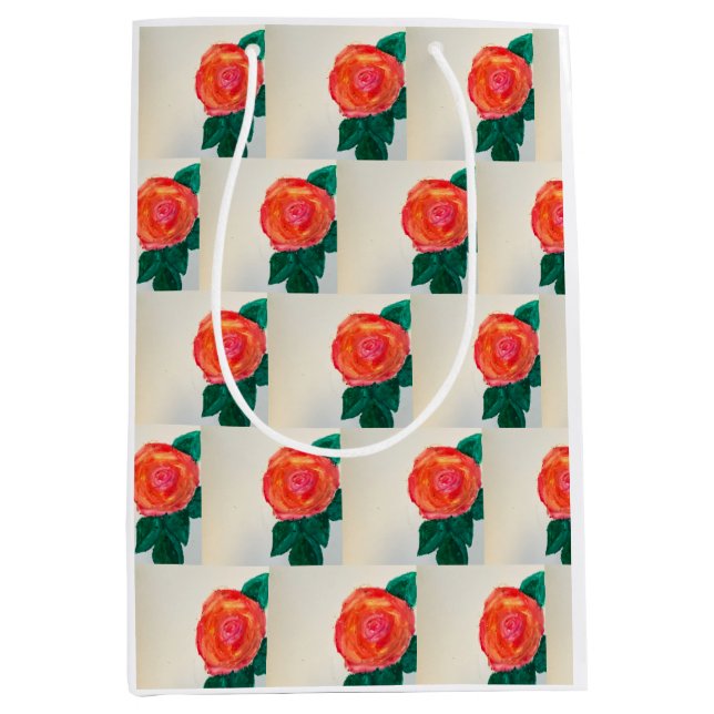 Bolsa De Regalo Mediana Red Rose with Green Leaves (Anverso)