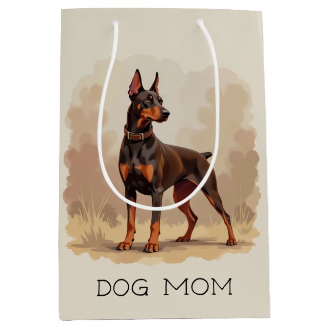 Bolsa De Regalo Mediana Red Rust Brown Doberman Pinscher Dog (Anverso)