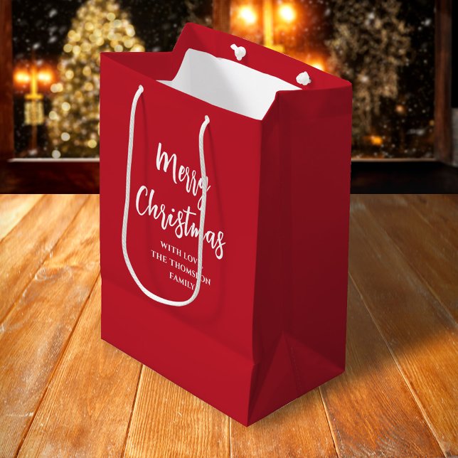 Bolsa De Regalo Mediana Red Simple Merry Christmas Personalizado (Merry Christmas Whimsy calligraphy simple red gift bag)