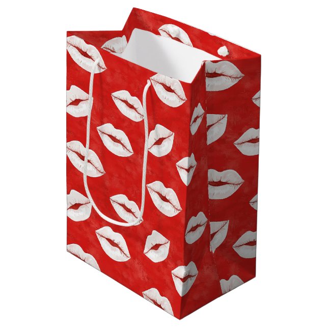 Bolsa De Regalo Mediana Red White Kiss Lips Flirty Love Valentine's day (Angulo Anverso)