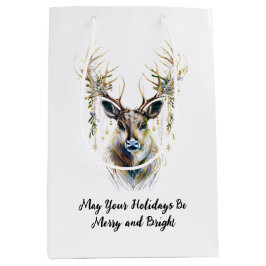 Bolsa De Regalo Mediana Refinado reno, feriados florales y merry