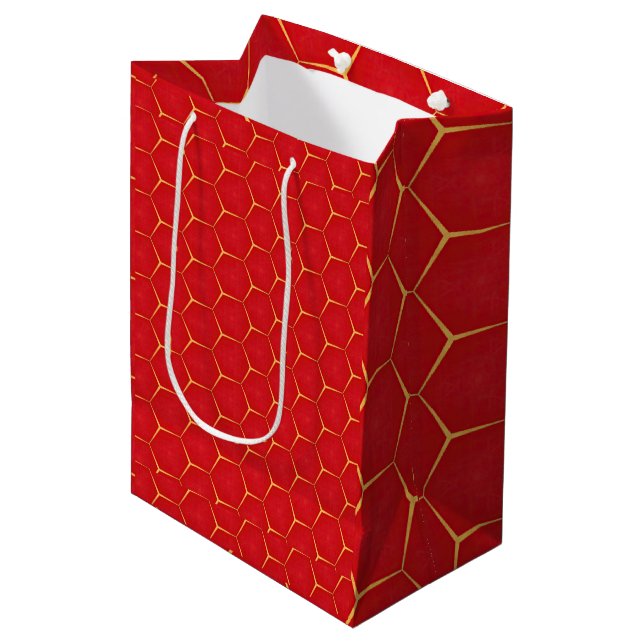 Bolsa De Regalo Mediana Regal Red & Gold Luxurious Patterned (Angulo Anverso)