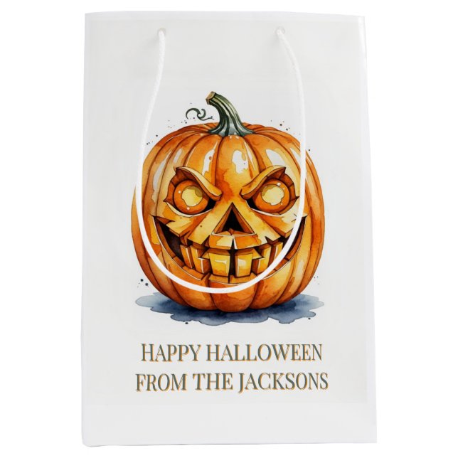 Bolsa De Regalo Mediana Regalo de Halloween - Calabaza tallada, texto Pers (Anverso)