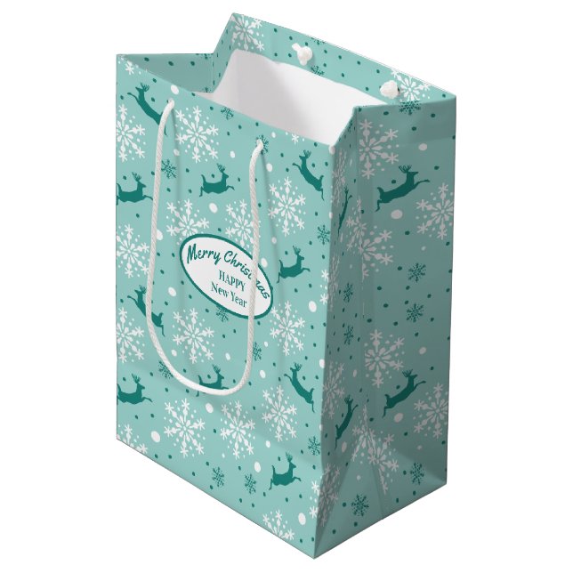 Bolsa De Regalo Mediana Regalo medio de Navidades azules Verde azulados co (Angulo Anverso)