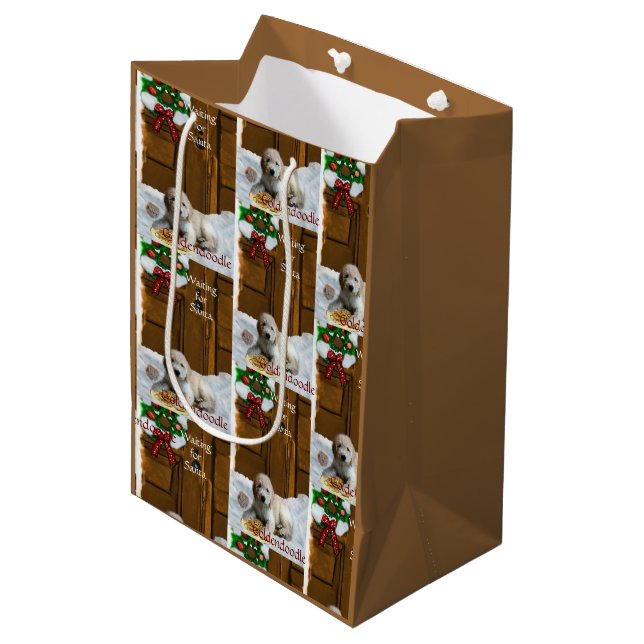 Bolsa De Regalo Mediana Regalos de Navidades Goldendoodle (Angulo Anverso)