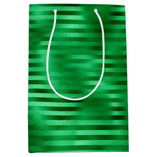 Bolsa De Regalo Mediana Relieve metalizado rayado verde (Anverso)