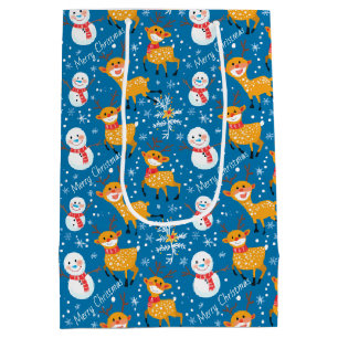 Bolsa De Regalo Mediana Reno dulce y azul Snowman