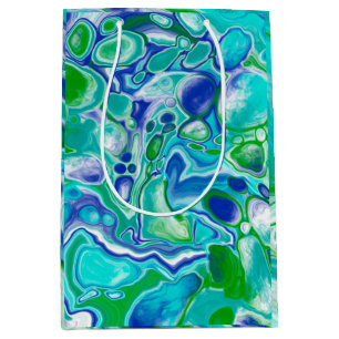 Bolsa De Regalo Mediana Resumen de arte de fluidos de mármol azul y verde