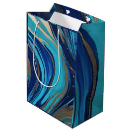 Bolsa De Regalo Mediana Resumen moderno Flujo Art-Azul y Oro-