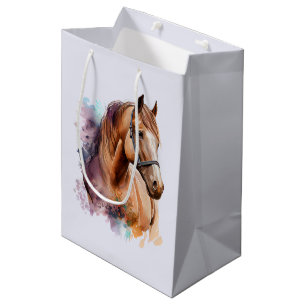 Bolsa De Regalo Mediana Retrato de cabeza de caballo marrón en acuarela