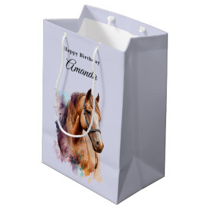 Bolsa De Regalo Mediana Retrato de cabeza de caballo marrón en acuarela de