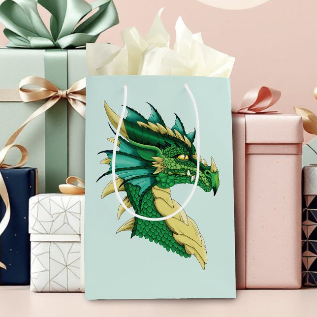 Bolsa De Regalo Mediana Retrato de cabeza de dragón verde esmeralda Fantas (Subido por el creador)
