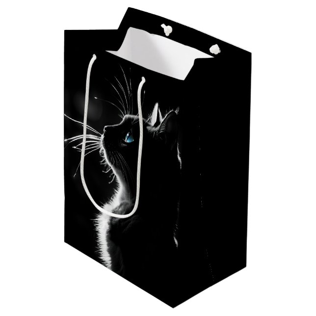 Bolsa De Regalo Mediana Retrato de gato negro para cumpleaños (Angulo Anverso)