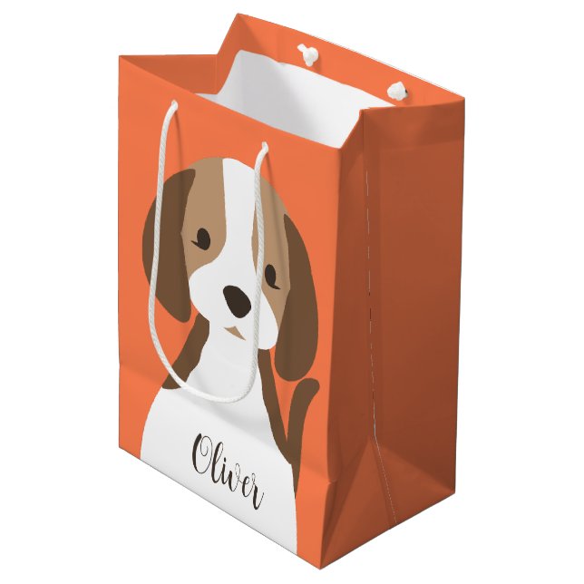 Bolsa De Regalo Mediana Retrato de perro blanco y marrón (Angulo Anverso)
