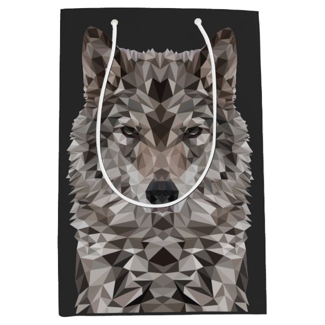 Bolsa De Regalo Mediana Retrato geométrico de lobo gris (Anverso)