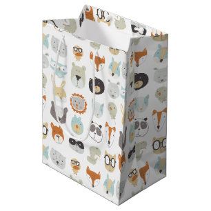 Bolsa De Regalo Mediana Retratos animales lindos amistosos de las caras el