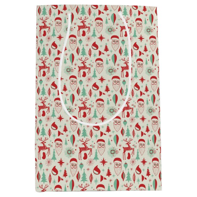 Bolsa De Regalo Mediana Retro 1950s Santa & Reindeer Mid-Century Christmas (Anverso)
