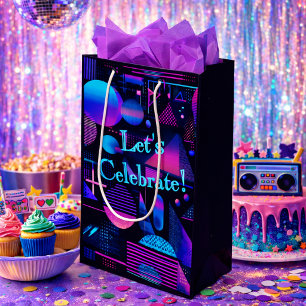 Bolsa De Regalo Mediana Retro 80s 90's Neon Geométrico Memphis