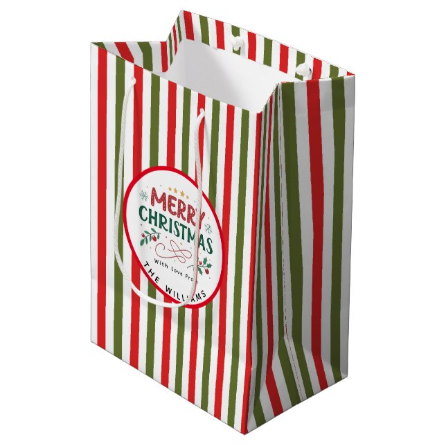 Bolsa De Regalo Mediana Retro Christmas Stripe Pattern Custom Christmas (Angulo Anverso)