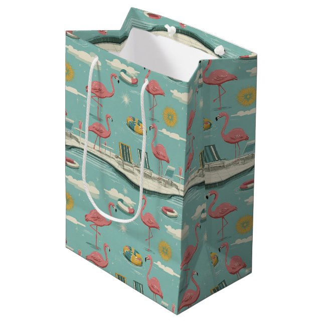 Bolsa De Regalo Mediana Retro Flamingo Poolside Summer Pattern (5) (Angulo Anverso)