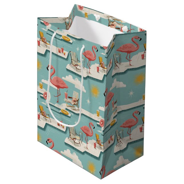 Bolsa De Regalo Mediana Retro Flamingo Poolside Summer Pattern (7) (Angulo Anverso)