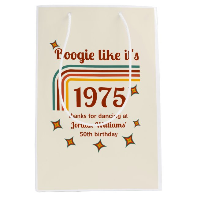 Bolsa De Regalo Mediana Retro Groovy Boogie Simple Dance 50 cumpleaños (Anverso)