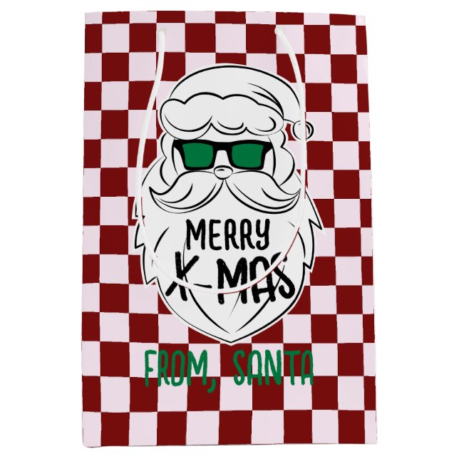 Bolsa De Regalo Mediana Retro Groovy Red Checkered Santa Claus Christmas  (Anverso)