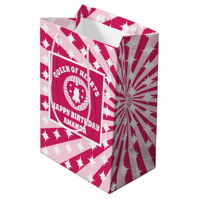 Bolsa De Regalo Mediana Retro Magenta Reina De La Fiesta De Cumpleaños De  (Angulo reverso)