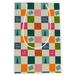 Bolsa De Regalo Mediana Retro Merry and Bright Christmas Wrapping Paper