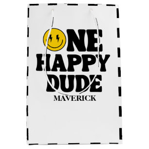 Bolsa De Regalo Mediana Retro One Happy Dude Cara Sonriente Niño 1er Cumpl