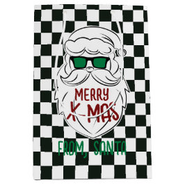 Bolsa De Regalo Mediana Retro Santa Claus de Navidad de Cuadros en Blanco 