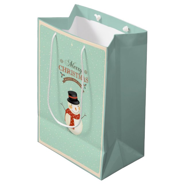 Bolsa De Regalo Mediana Retro Snowman - Feliz Navidad (Angulo Anverso)