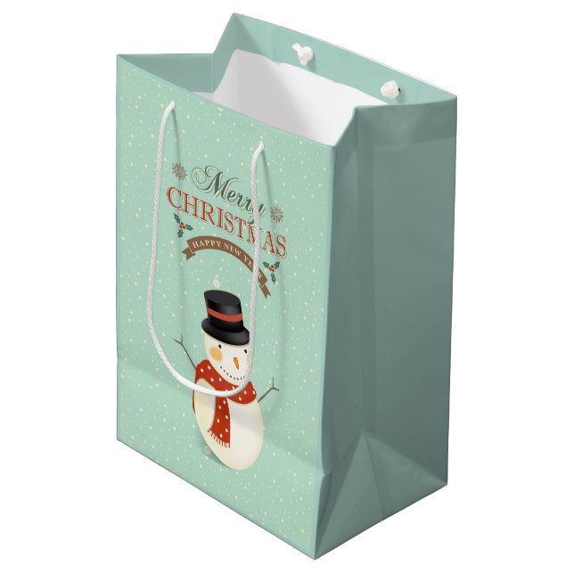 Bolsa De Regalo Mediana Retro Snowman - Feliz Navidad (Angulo Anverso)