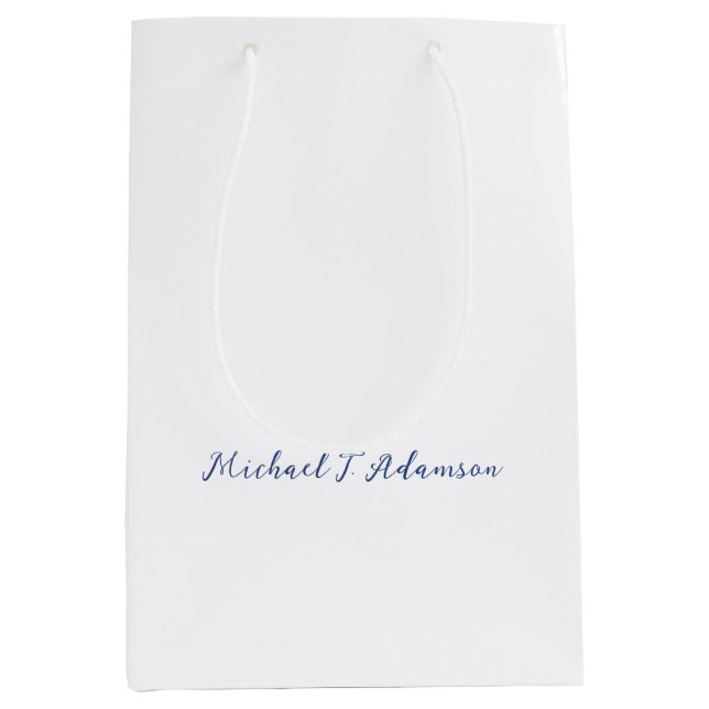 Bolsa De Regalo Mediana Retro Style Elegant Plain White Calligraphy Name (Anverso)