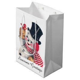Bolsa De Regalo Mediana retro vintage snowman navidad agregar mensaje