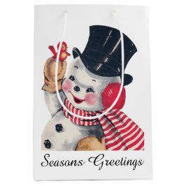 Bolsa De Regalo Mediana retro vintage snowman navidad agregar mensaje