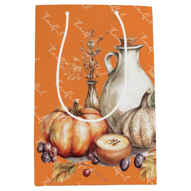 Bolsa De Regalo Mediana Reunión familiar en la cena de Acción de Gracias (Anverso)