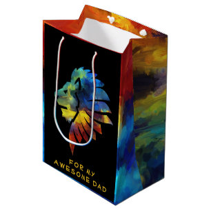 Bolsa De Regalo Mediana Rey de la selva león acuarela Día del padre
